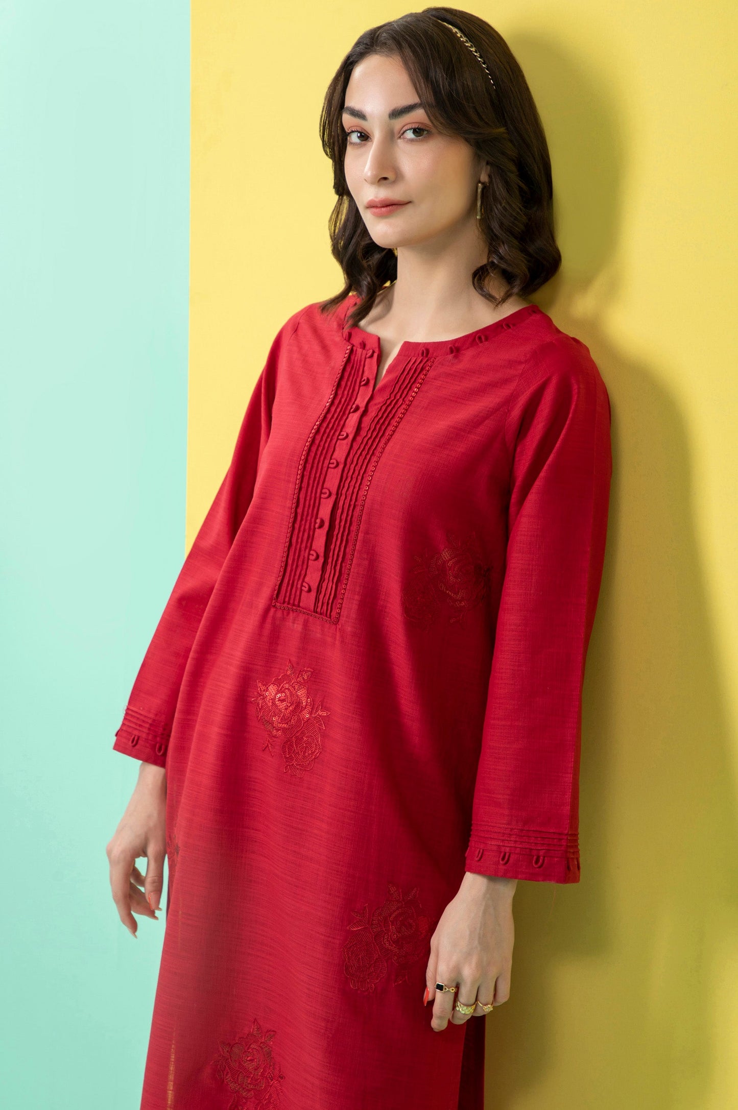 Stitched 2 Piece Embroidered Cotton Slub Suit