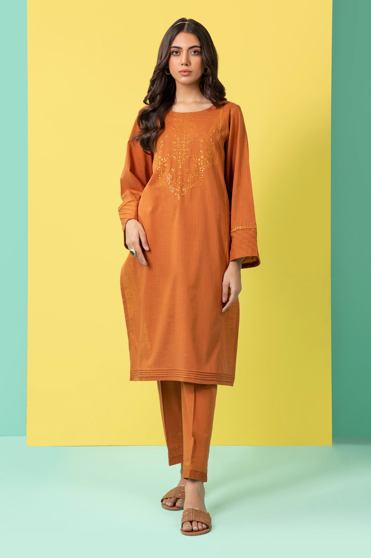 Stitched 2 Piece Embroidered Cotton Slub Suit