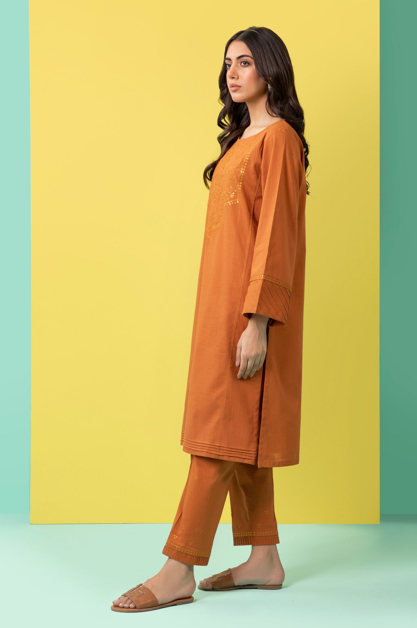 Stitched 2 Piece Embroidered Cotton Slub Suit