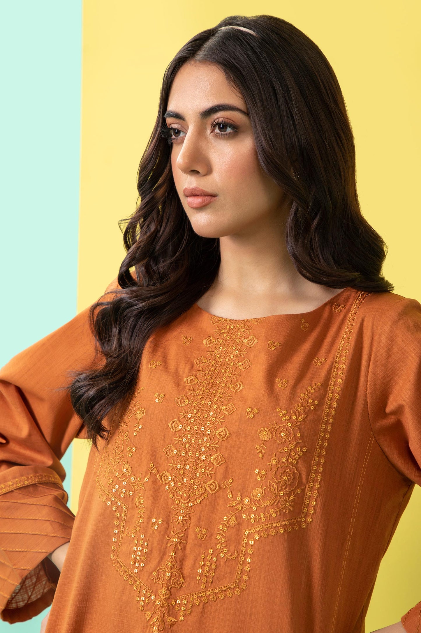 Stitched 2 Piece Embroidered Cotton Slub Suit