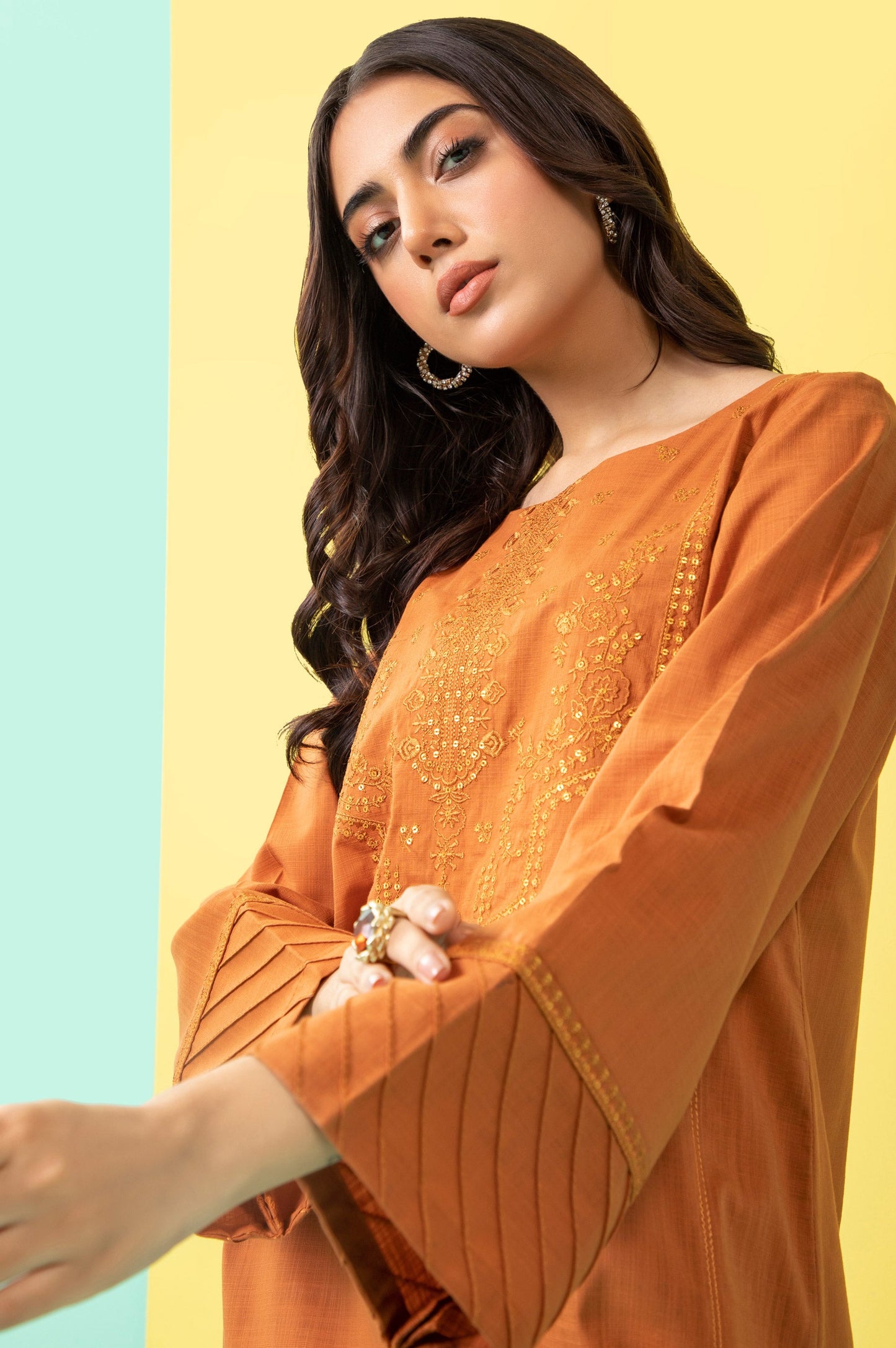 Stitched 2 Piece Embroidered Cotton Slub Suit