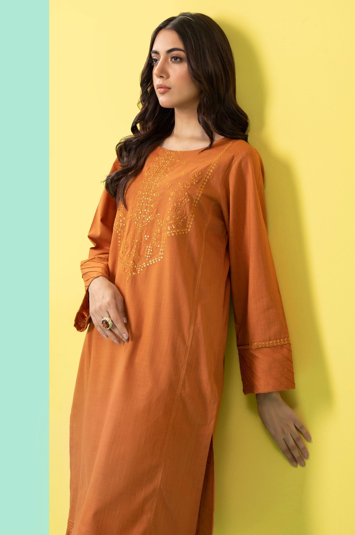 Stitched 2 Piece Embroidered Cotton Slub Suit