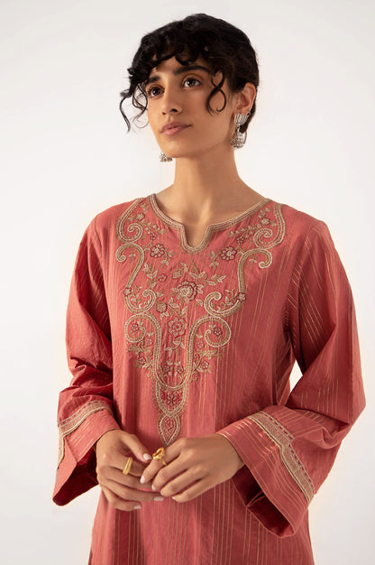Stitched 2 Piece Embroidered Zari Suit