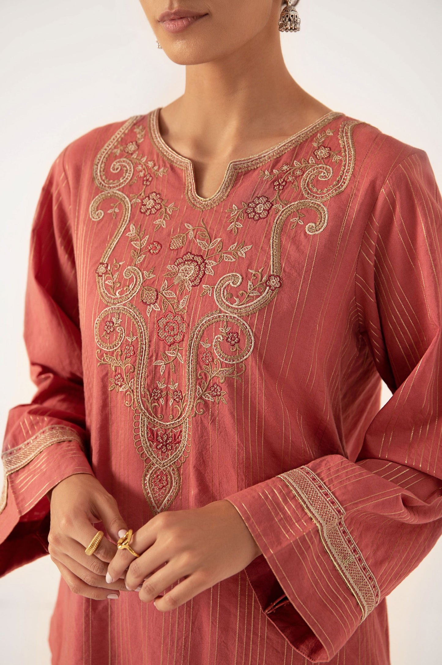 Stitched 2 Piece Embroidered Zari Suit