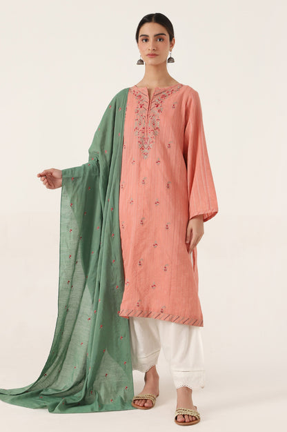 Stitched 2 Piece Embroidered Zari Line Shirt & Dupatta