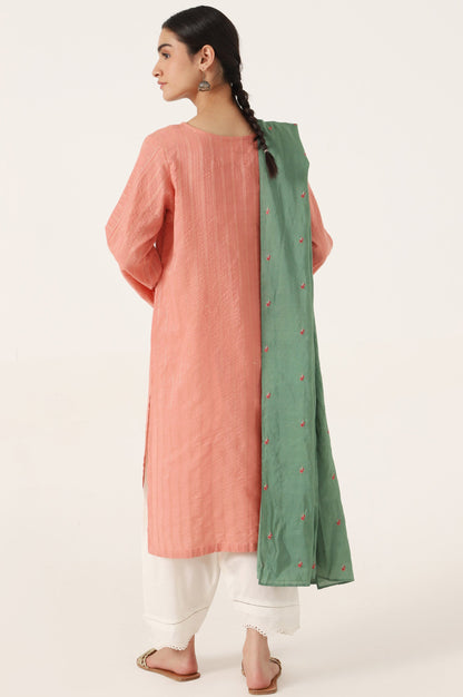 Stitched 2 Piece Embroidered Zari Line Shirt & Dupatta