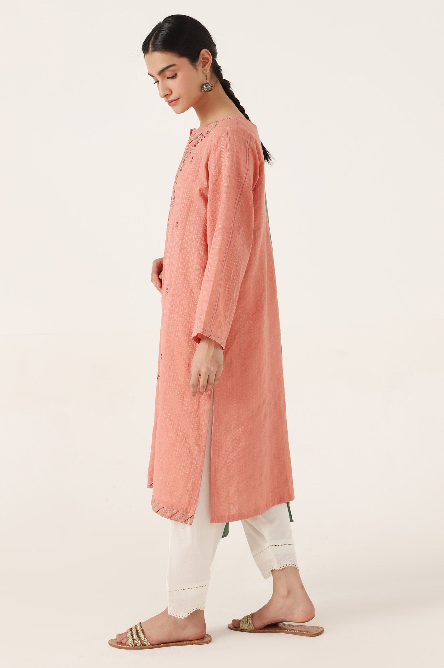 Stitched 2 Piece Embroidered Zari Line Shirt & Dupatta