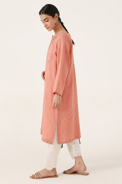 Stitched 2 Piece Embroidered Zari Line Shirt & Dupatta