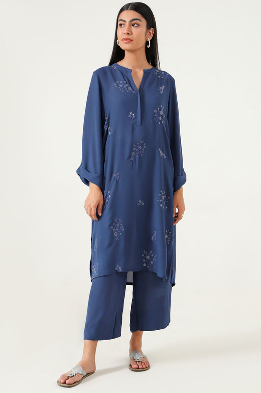 Stitched 2 Piece Embroidered Crepe Suit
