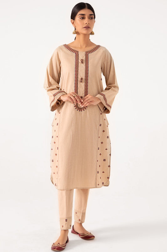 Stitched 2 Piece Embroidered Cotton Slub Suit