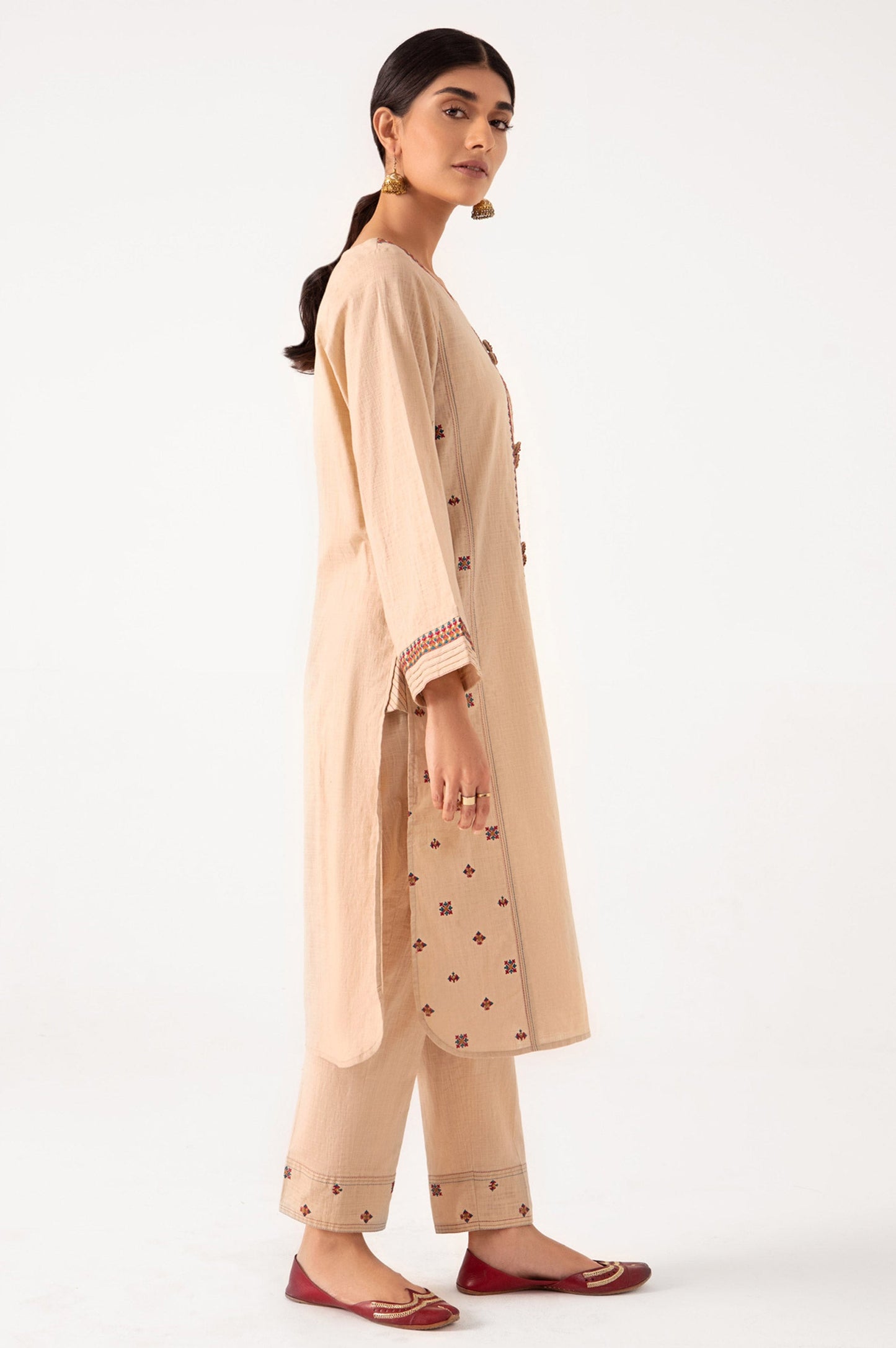 Stitched 2 Piece Embroidered Cotton Slub Suit