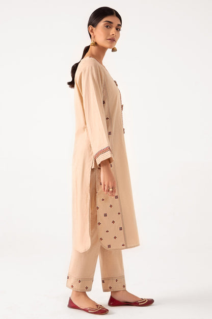 Stitched 2 Piece Embroidered Cotton Slub Suit