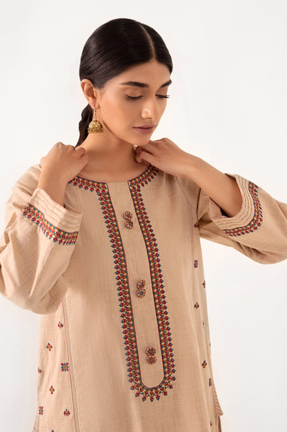 Stitched 2 Piece Embroidered Cotton Slub Suit