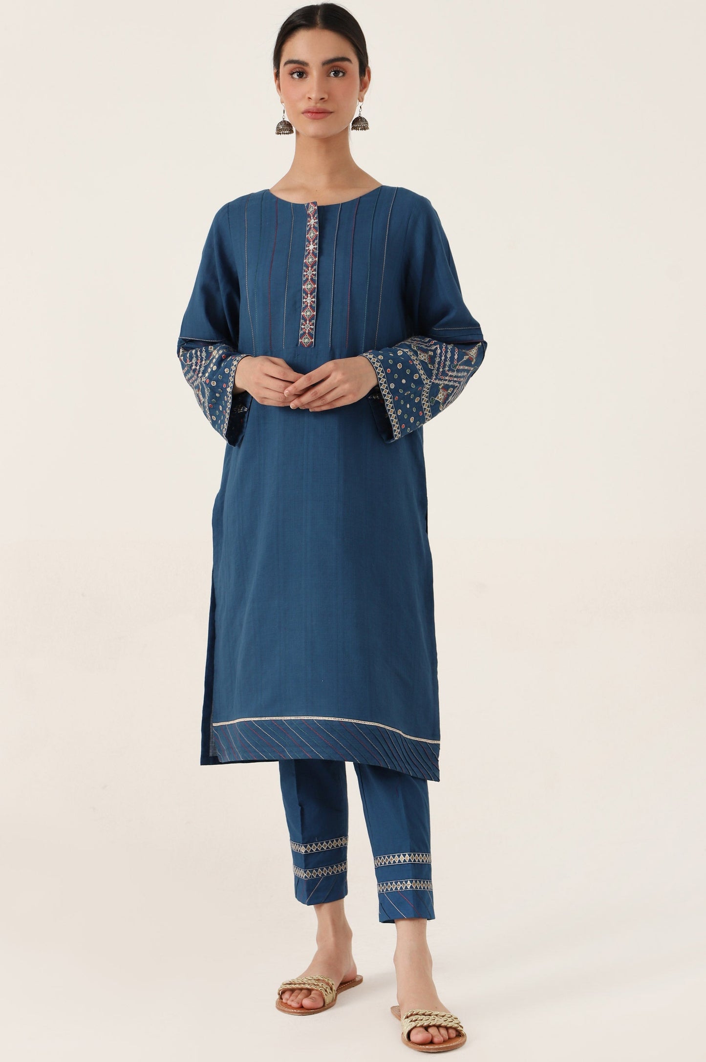 Stitched 2 Piece Embroidered Doria Shirt with Pants