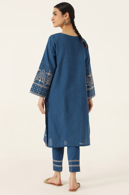 Stitched 2 Piece Embroidered Doria Shirt with Pants