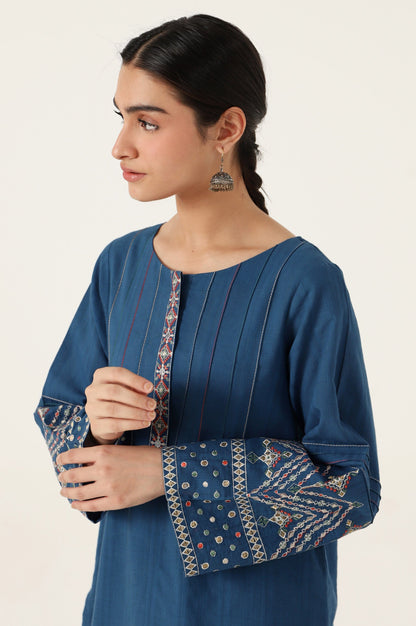 Stitched 2 Piece Embroidered Doria Shirt with Pants