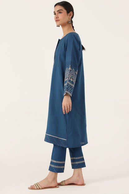 Stitched 2 Piece Embroidered Doria Shirt with Pants