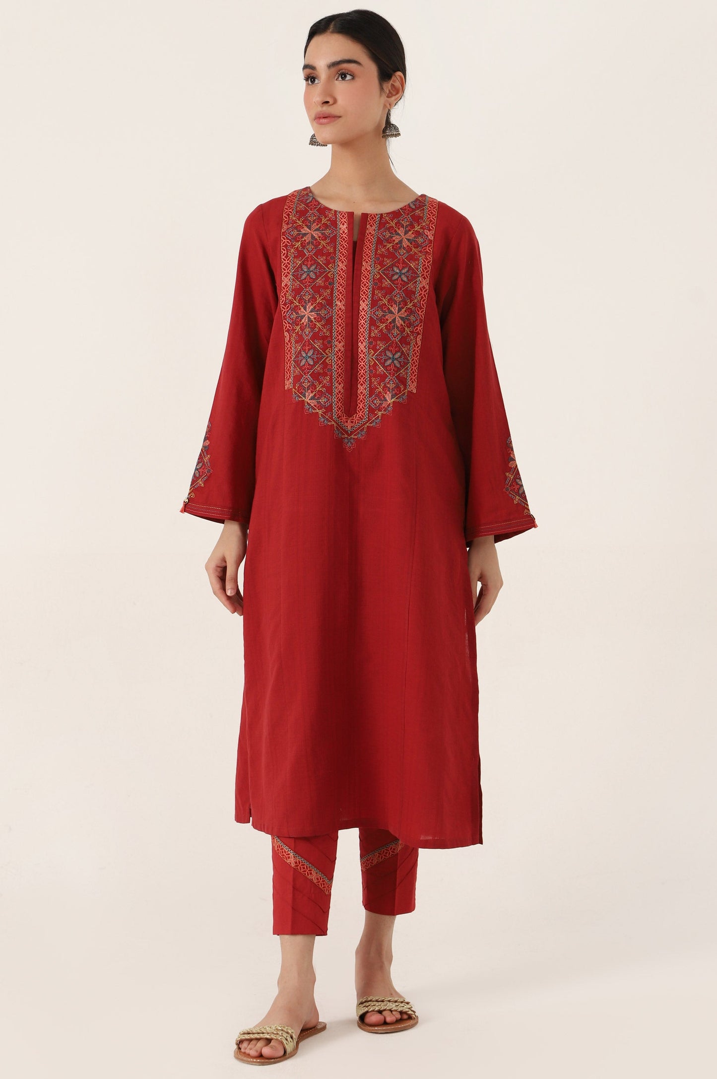 Stitched 2 Piece Embroidered Doria Shirt with Pants