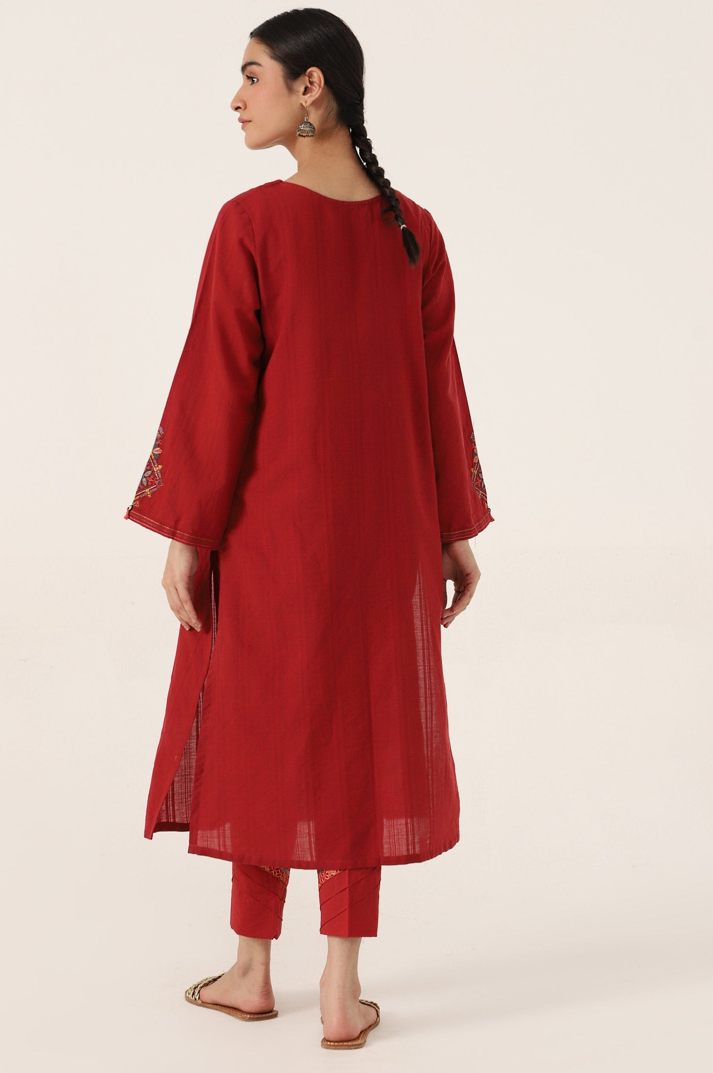 Stitched 2 Piece Embroidered Doria Shirt with Pants