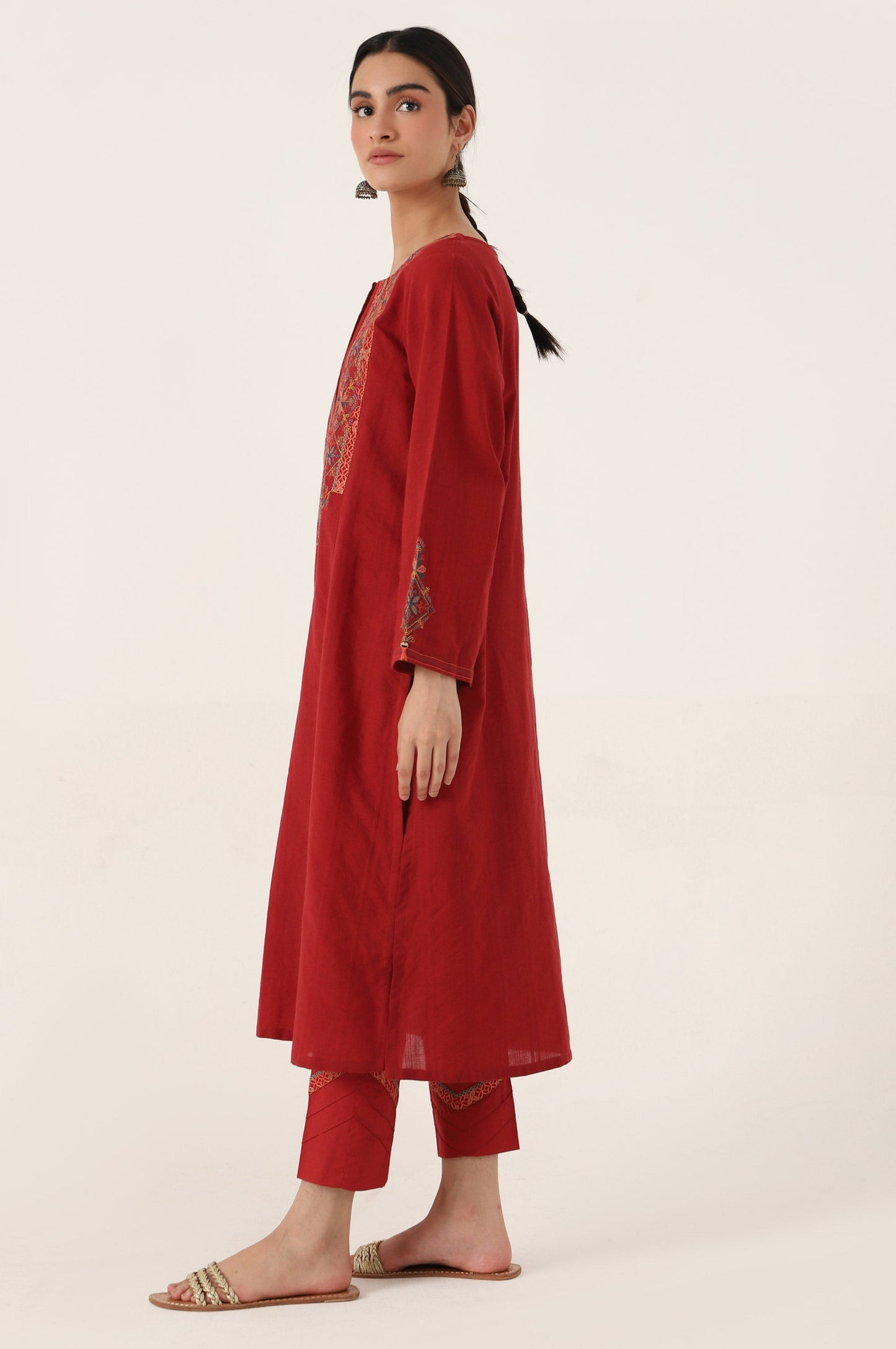 Stitched 2 Piece Embroidered Doria Shirt with Pants