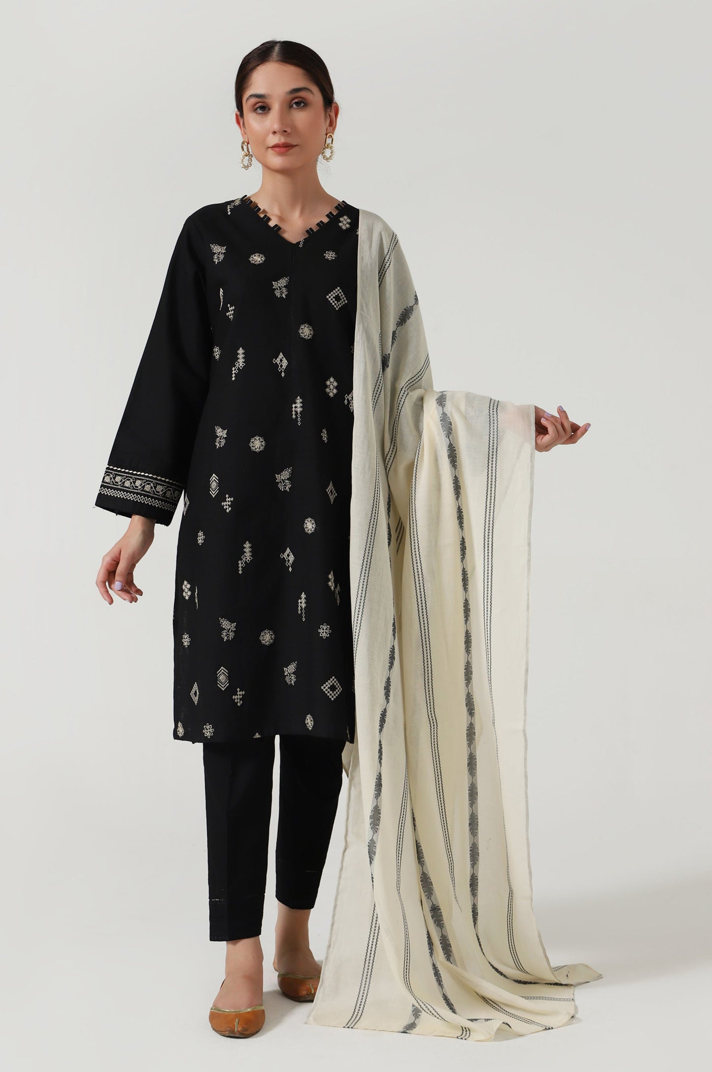 Stitched 2 Piece Embroidered slub Suit