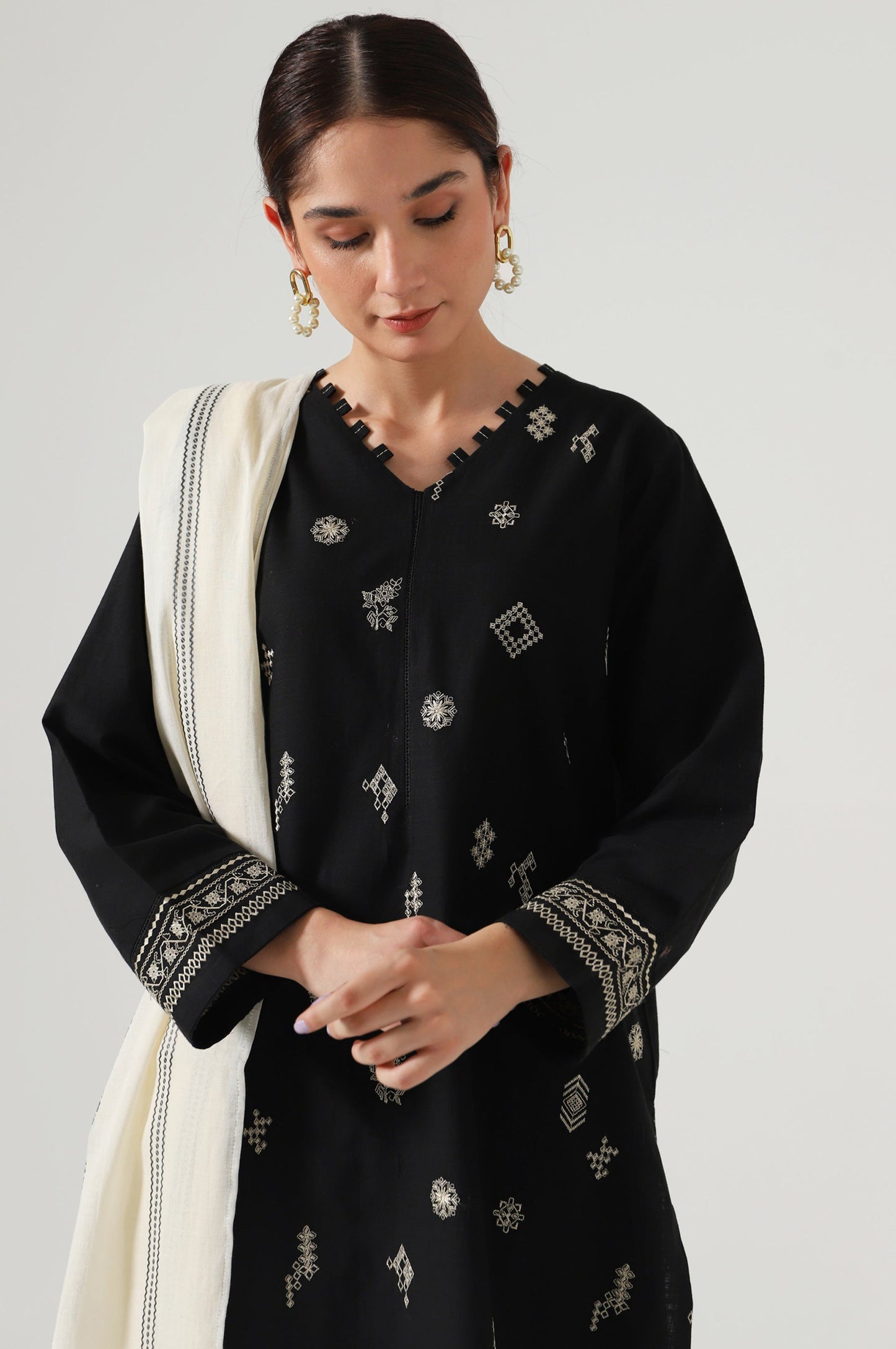 Stitched 2 Piece Embroidered slub Suit