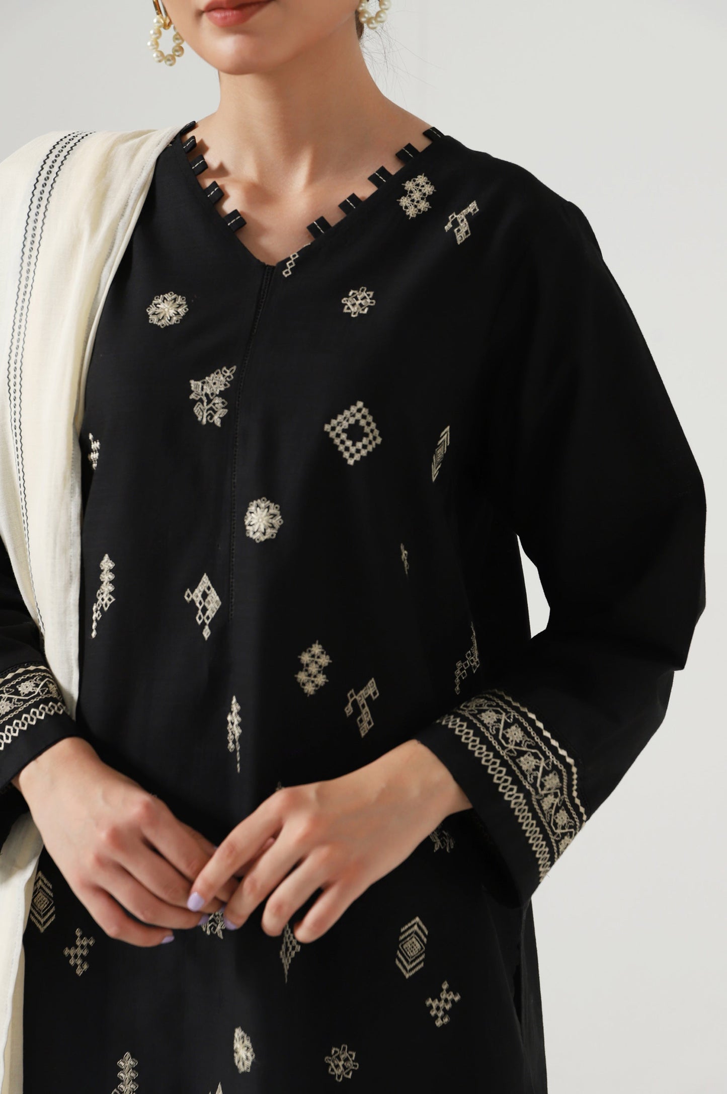 Stitched 2 Piece Embroidered slub Suit