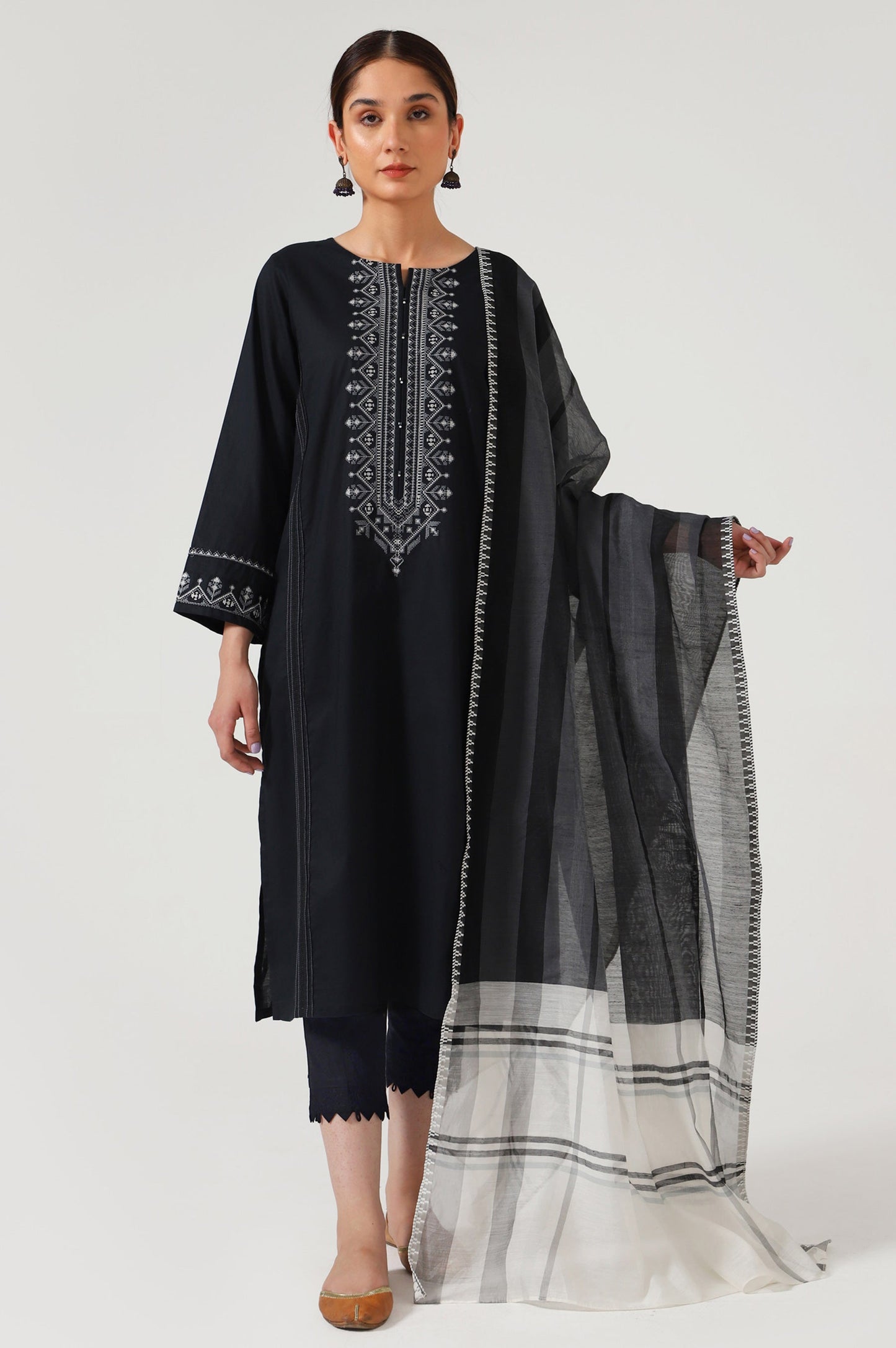 Stitched 2 Piece Embroidered Cambric Suit