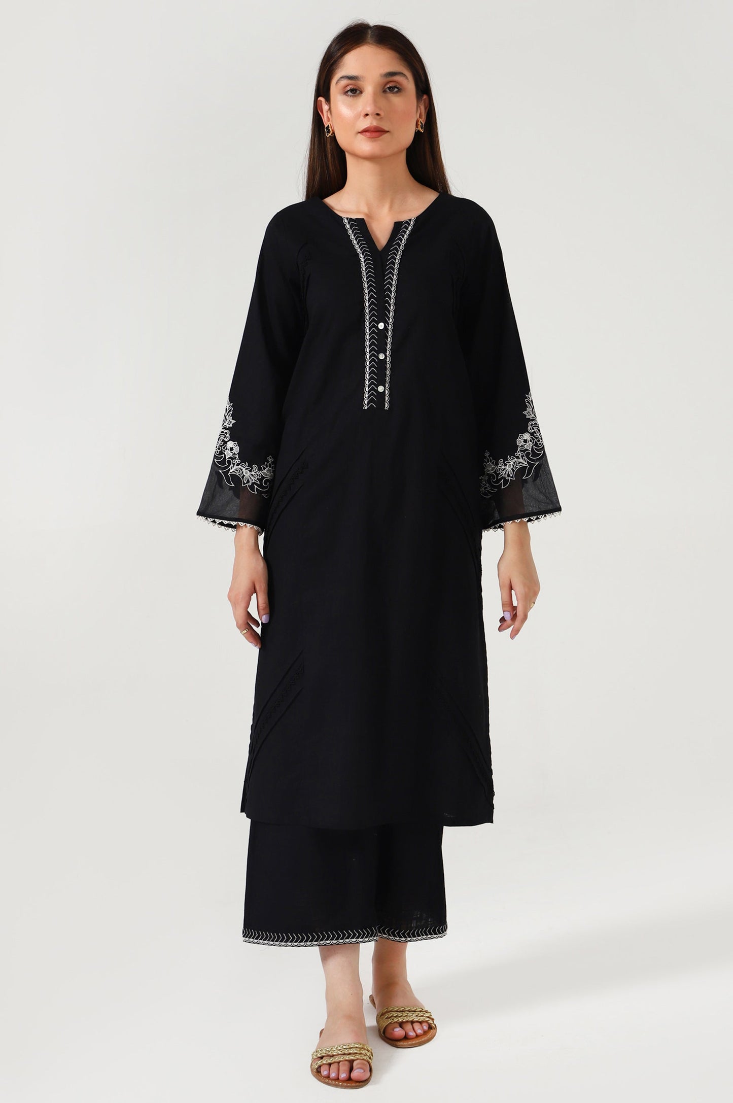 Stitched 2 Piece Embroidered Cotton Slub Suit