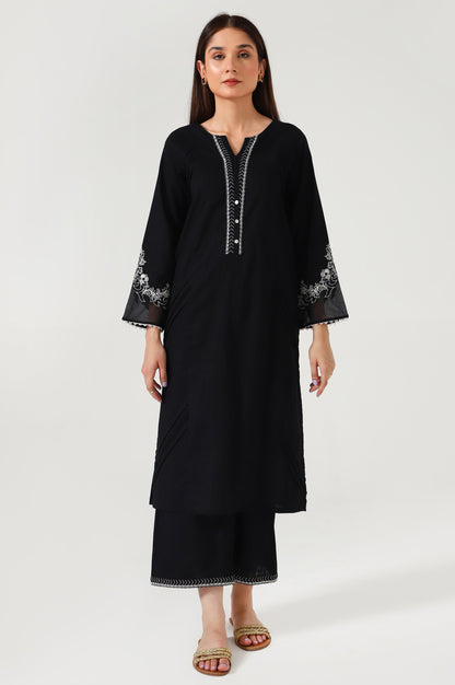 Stitched 2 Piece Embroidered Cotton Slub Suit