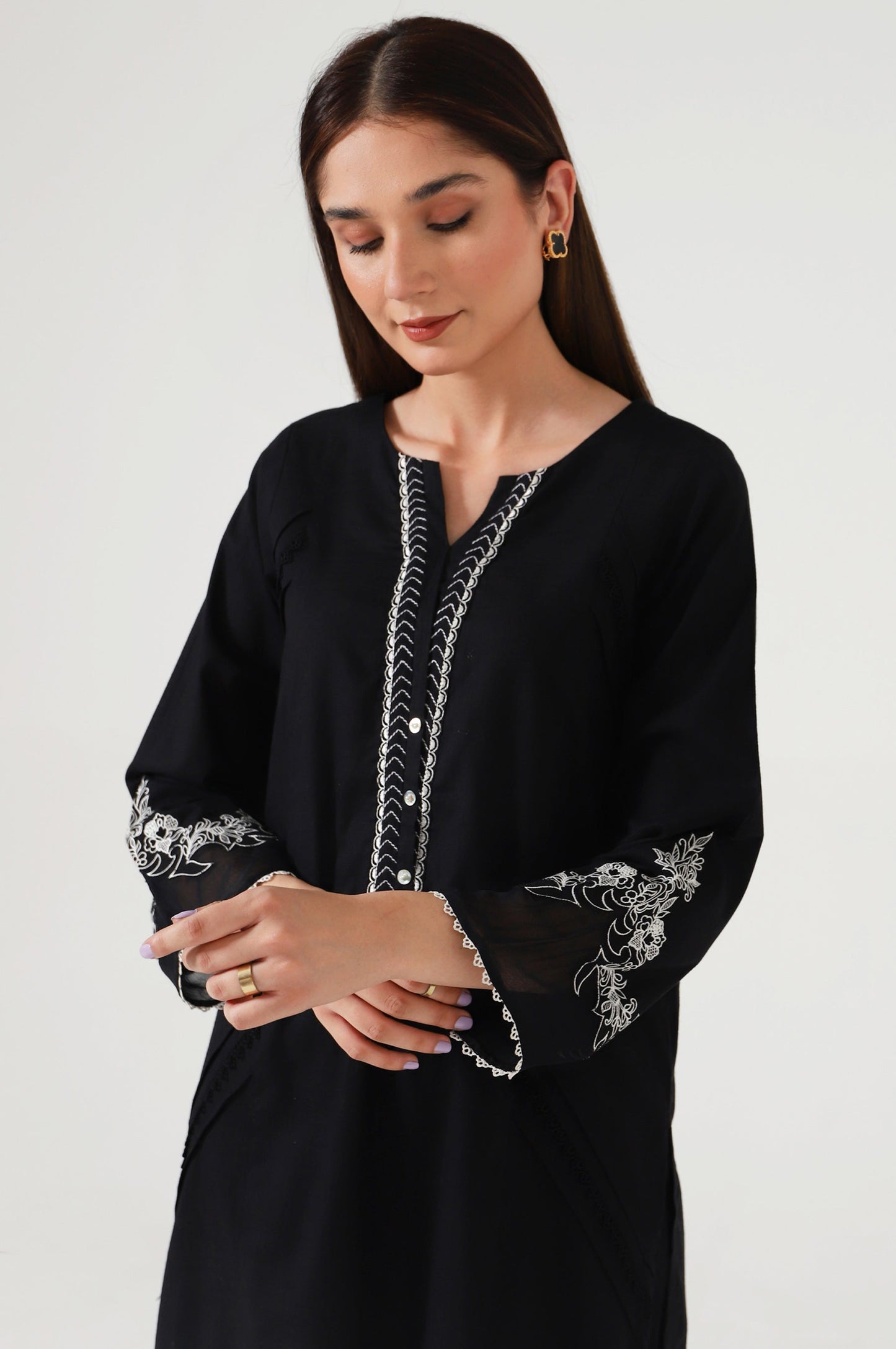 Stitched 2 Piece Embroidered Cotton Slub Suit