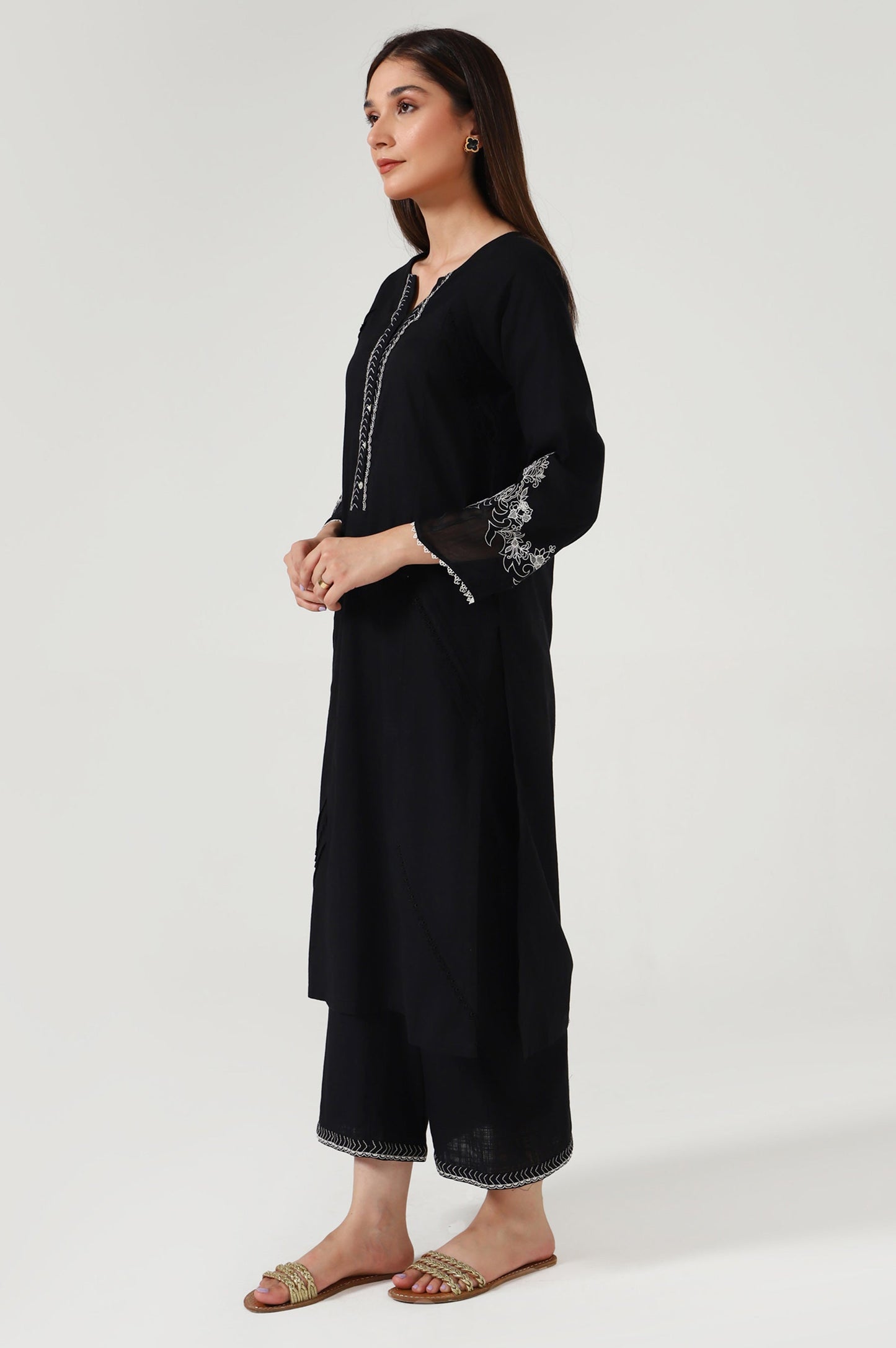 Stitched 2 Piece Embroidered Cotton Slub Suit