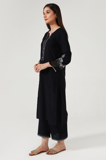 Stitched 2 Piece Embroidered Cotton Slub Suit