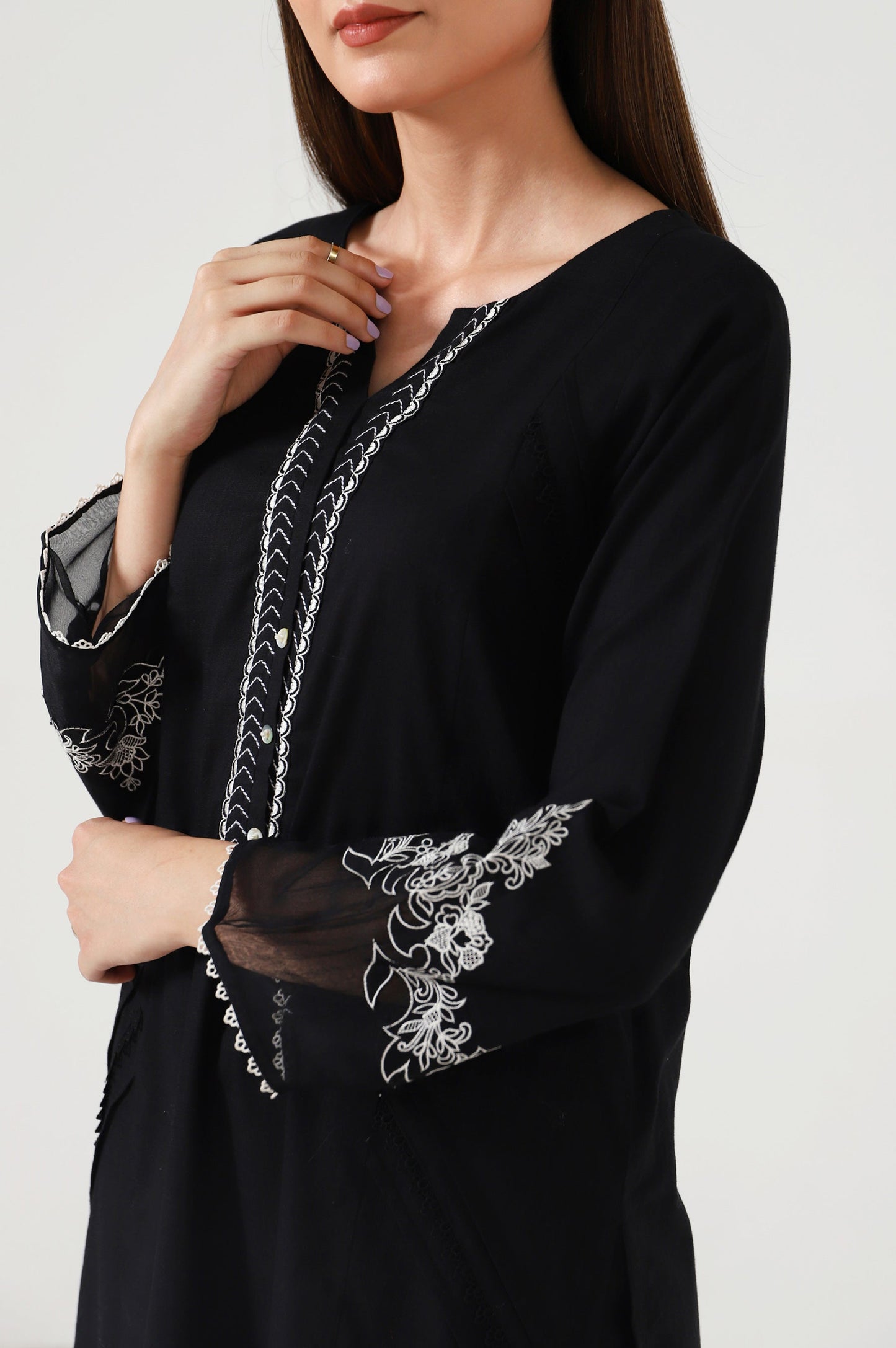 Stitched 2 Piece Embroidered Cotton Slub Suit