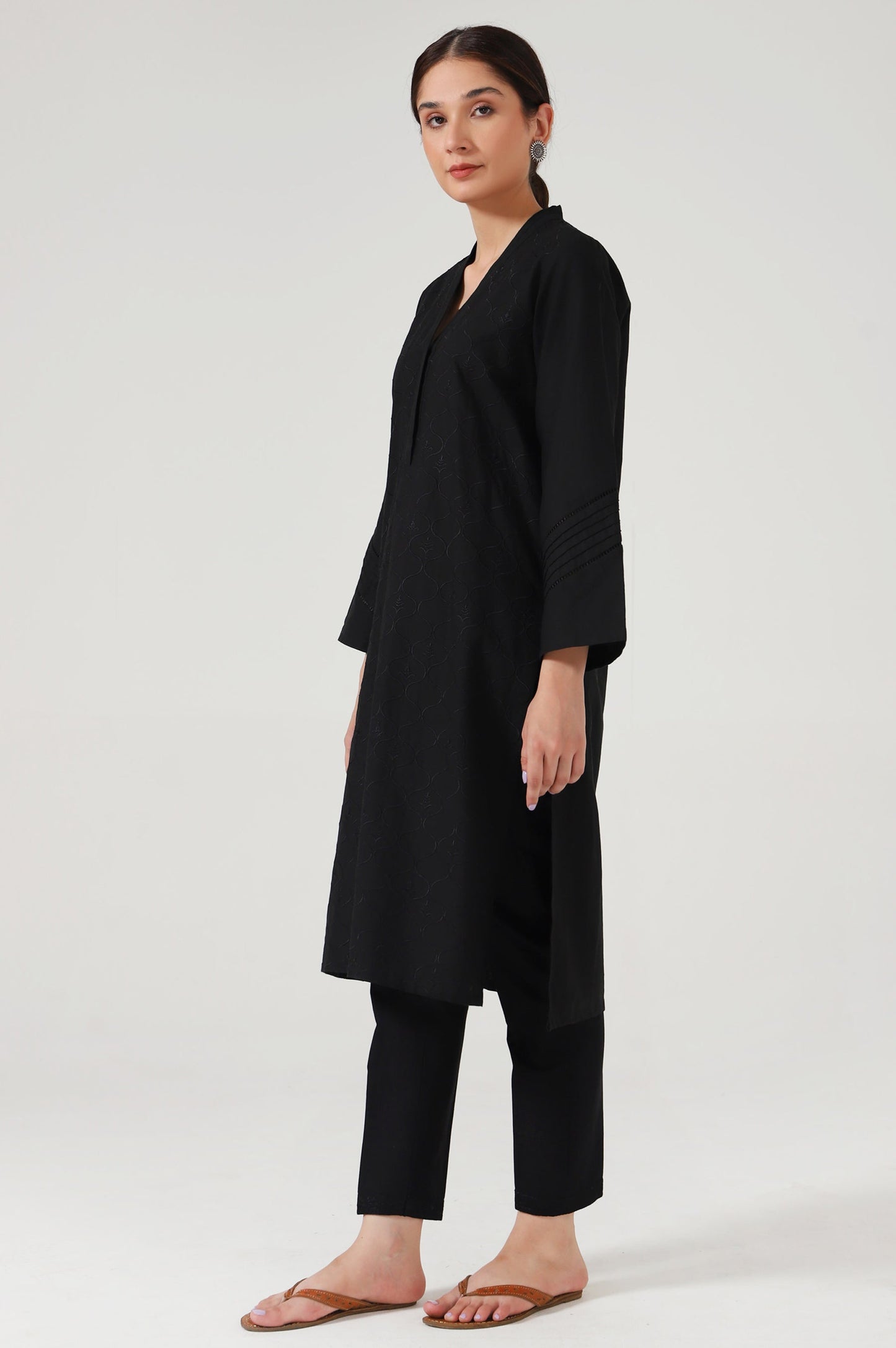 Stitched 2 Piece Embroidered Cotton Slub Suit