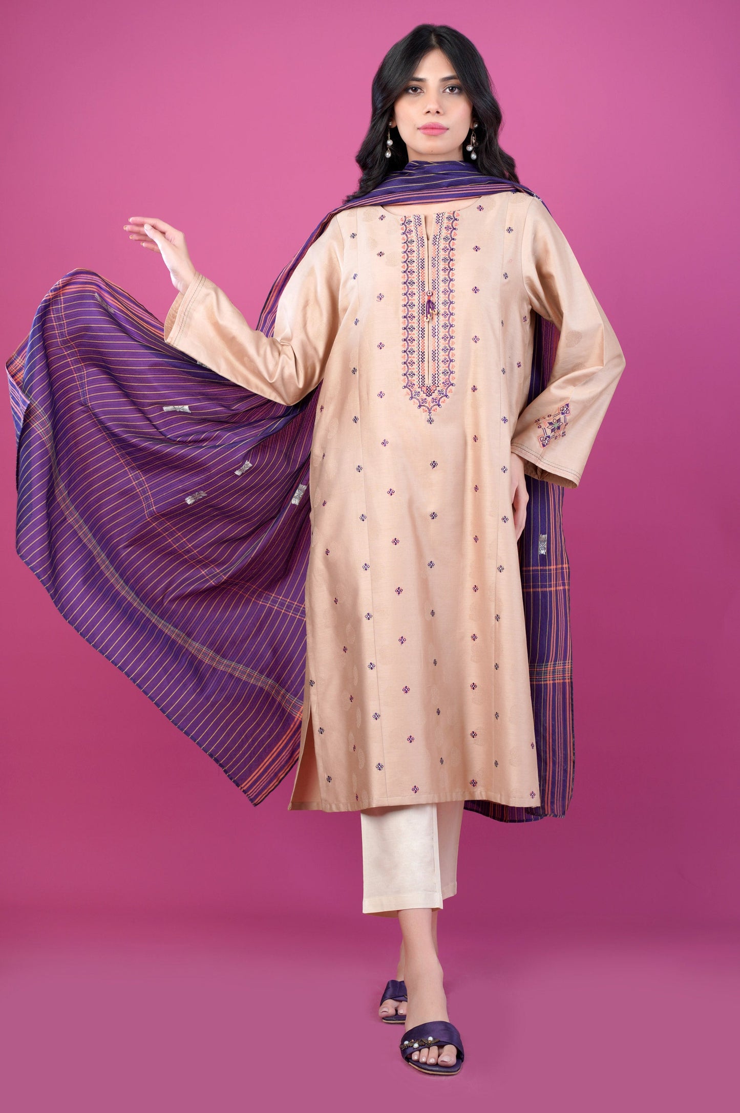 Stitched 2 Piece Satin Jacquard Suit