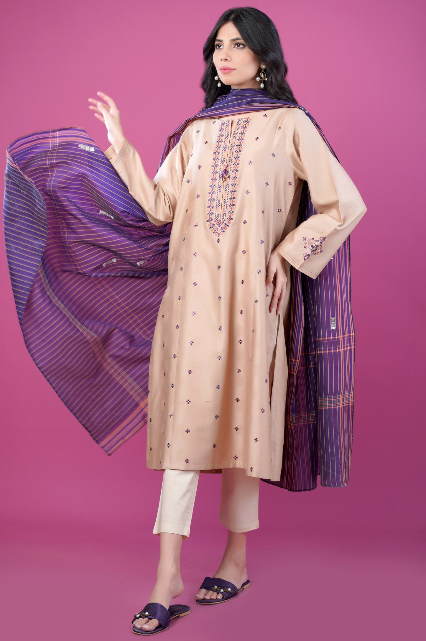 Stitched 2 Piece Satin Jacquard Suit