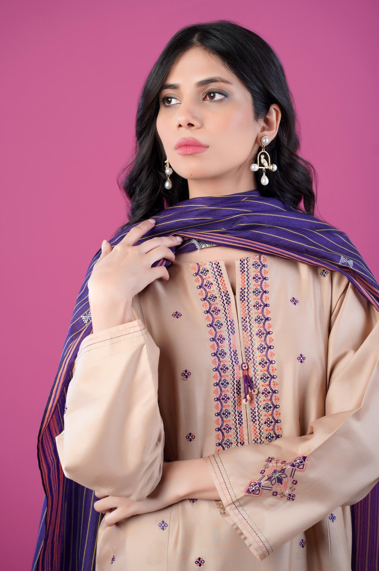 Stitched 2 Piece Satin Jacquard Suit