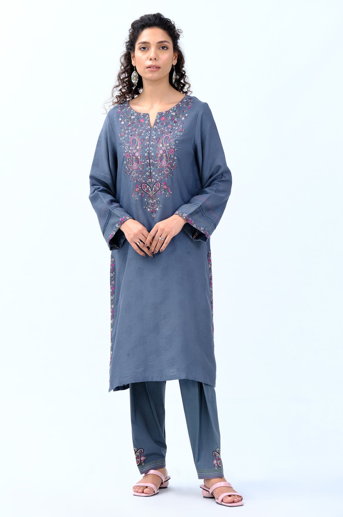 Stitched 2 Piece Satin Jacquard Suit