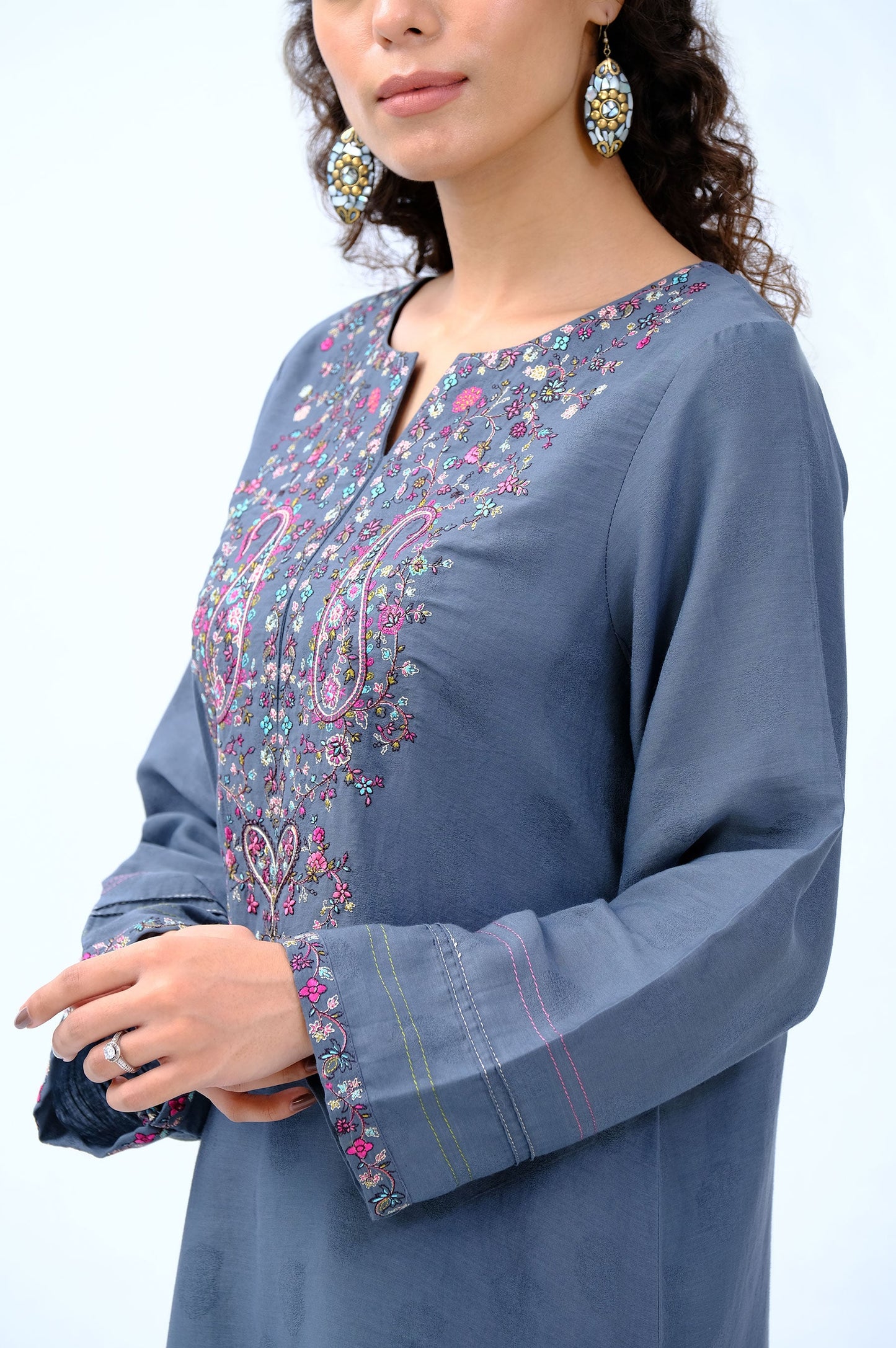 Stitched 2 Piece Satin Jacquard Suit