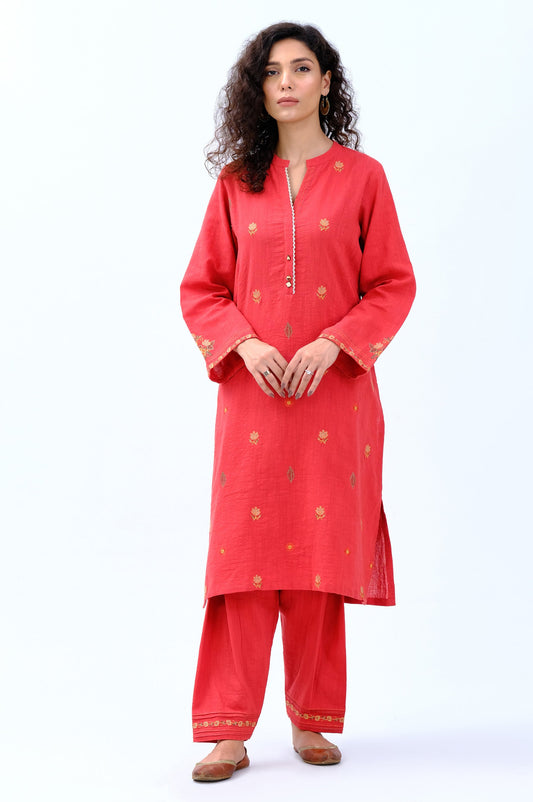 Stitched 2 Piece Embroidered Khaddar Suit