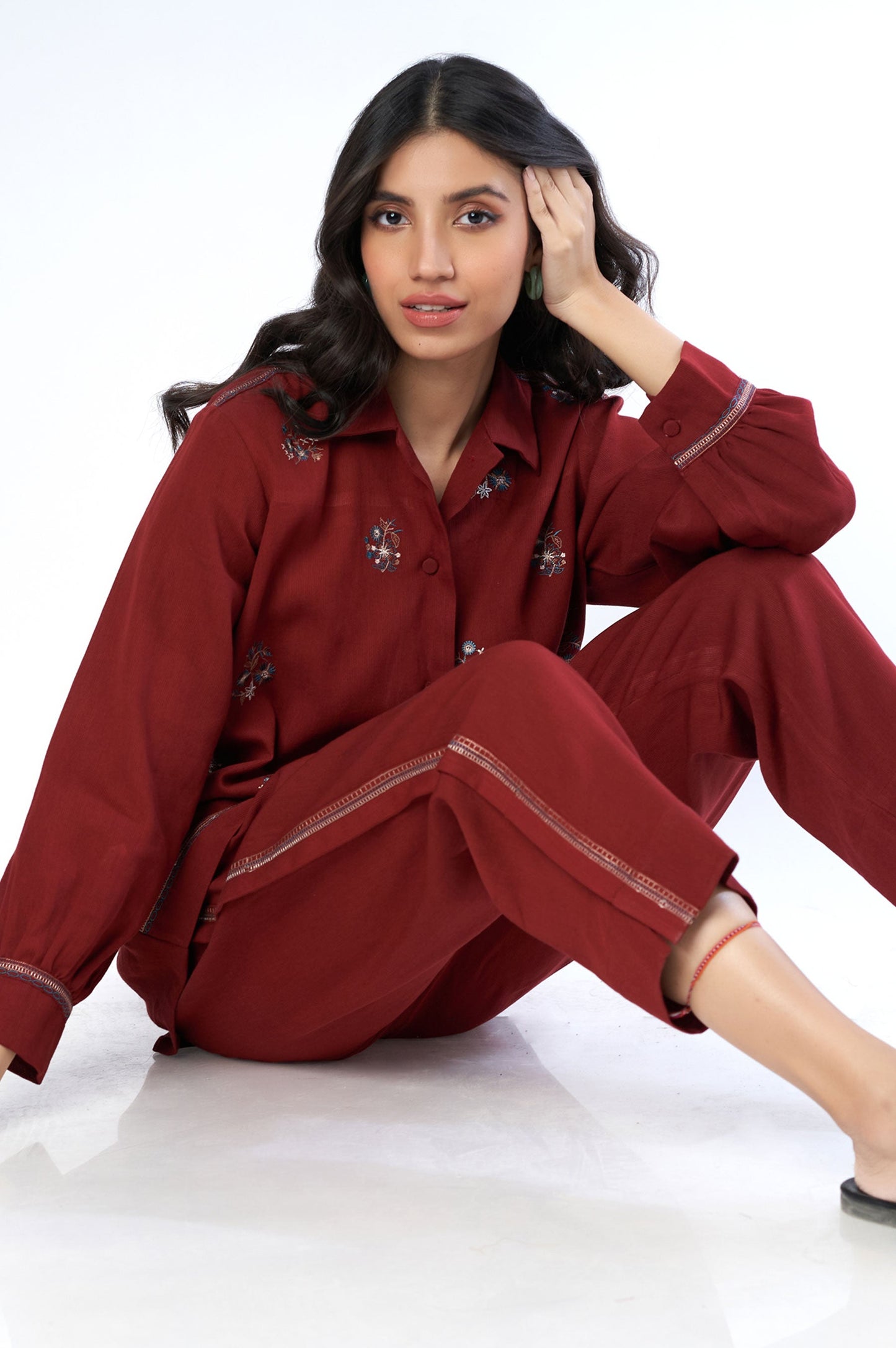 Stitched 2 Piece Embroidered Cottel Co-ord Set