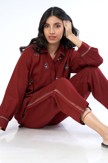 Stitched 2 Piece Embroidered Cottel Co-ord Set