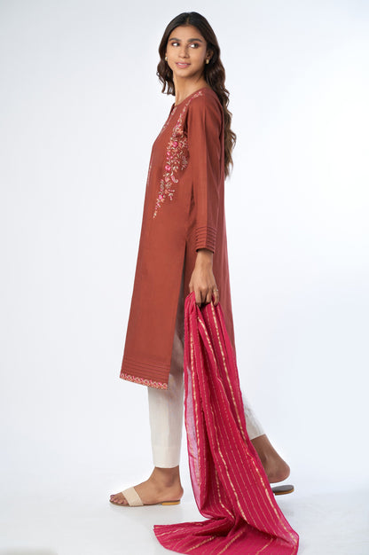 Stitched 2 Piece Cotton Slub shirt & Stipes Jacquard Dupatta