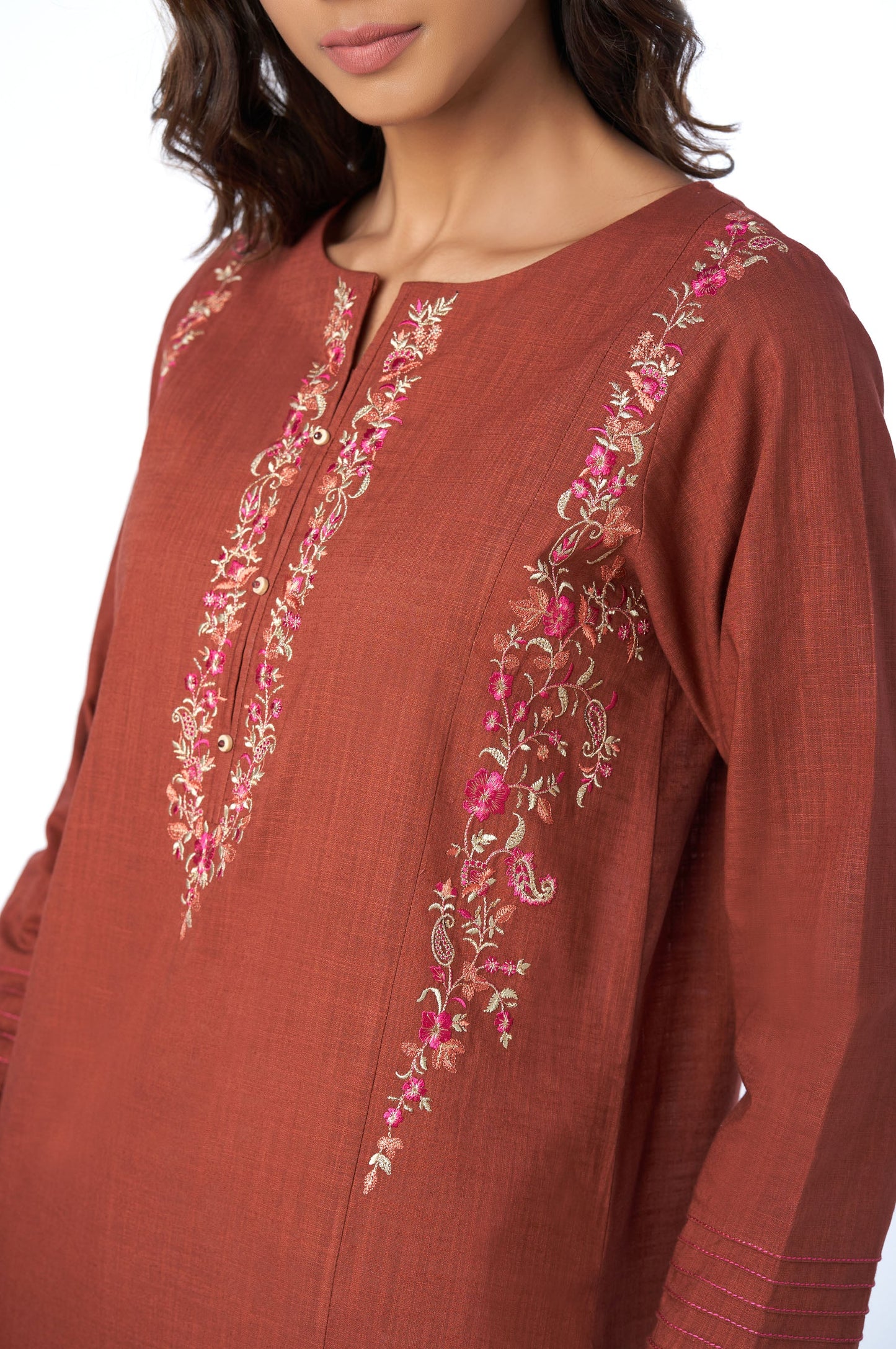 Stitched 2 Piece Cotton Slub shirt & Stipes Jacquard Dupatta