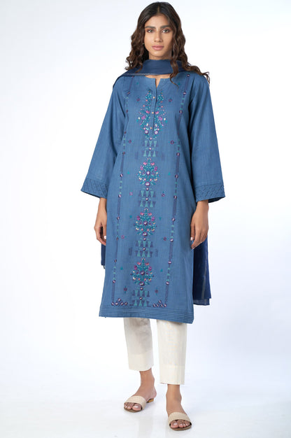 Stitched 2 Piece Cotton Slub shirt & Stripes Jacquard Dupatta