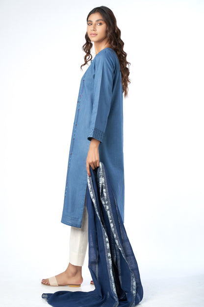 Stitched 2 Piece Cotton Slub shirt & Stripes Jacquard Dupatta