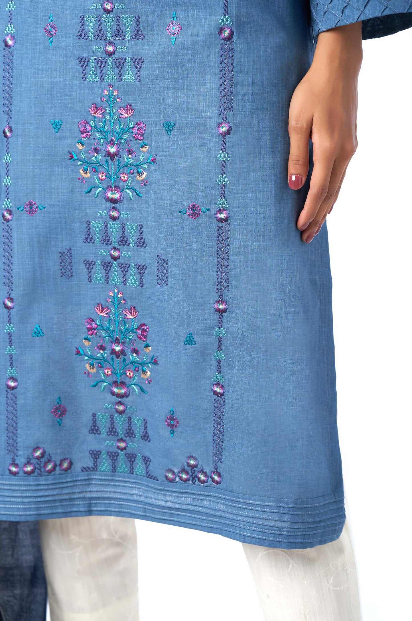 Stitched 2 Piece Cotton Slub shirt & Stripes Jacquard Dupatta