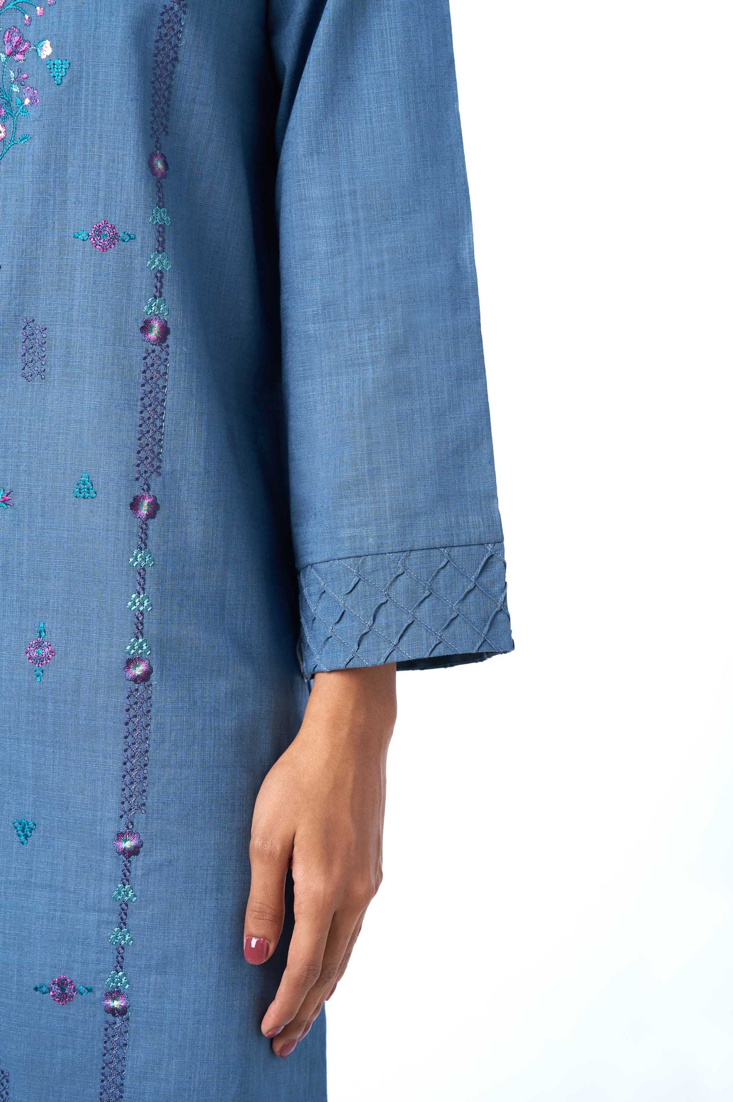 Stitched 2 Piece Cotton Slub shirt & Stripes Jacquard Dupatta