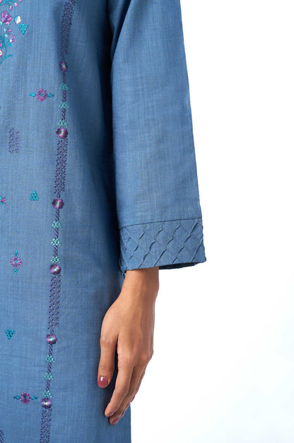 Stitched 2 Piece Cotton Slub shirt & Stripes Jacquard Dupatta